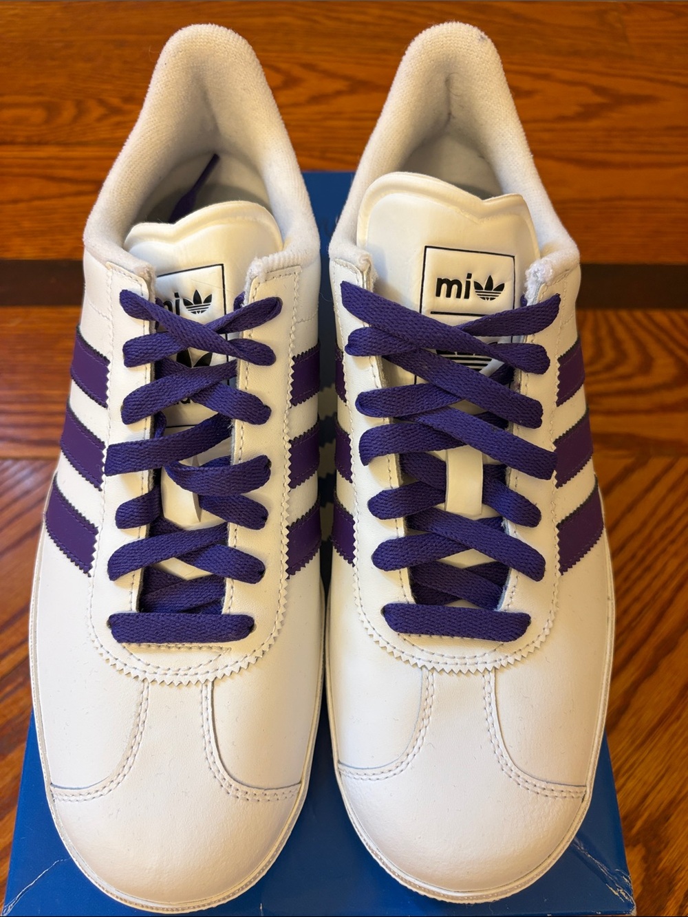 Adidas Women’s White Gazelles with Purple Stripes - US size 7.5